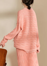 Beautiful Pink V Neck Button Tassel Knit Cardiga Fall