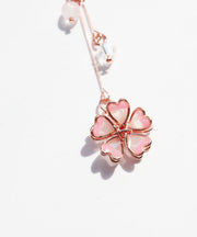 Beautiful Pink Water Drops And Cherry Blossoms Crystal Asymmetrical Design Drop Earrings