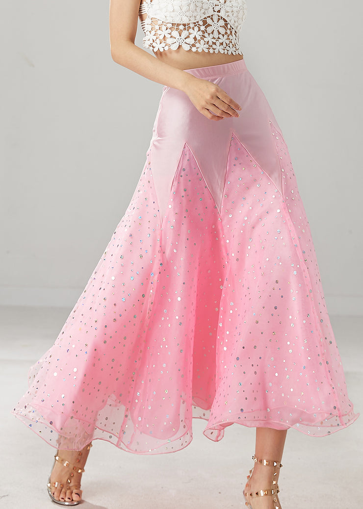 Beautiful Pink Zircon Patchwork Tulle Dance Skirt Spring