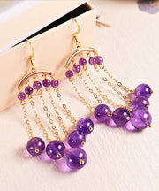 Beautiful Purple 14K Gold Crystal Tassel Drop Earrings