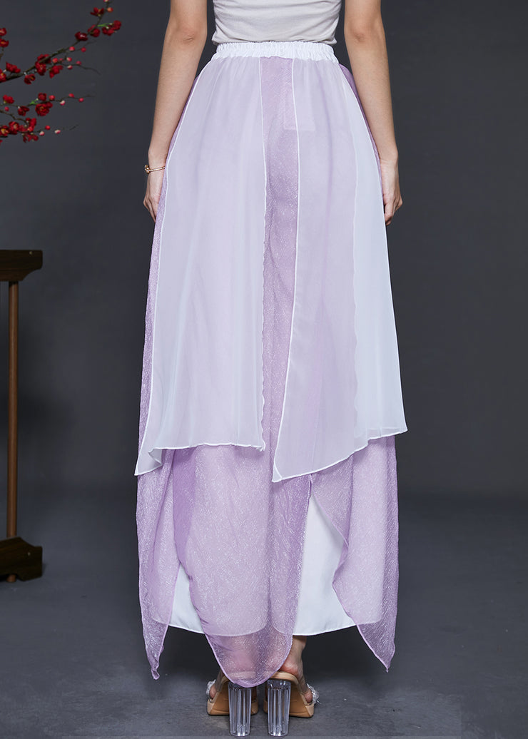 Beautiful Purple Asymmetrical Chiffon Dance Skirt Pants Summer