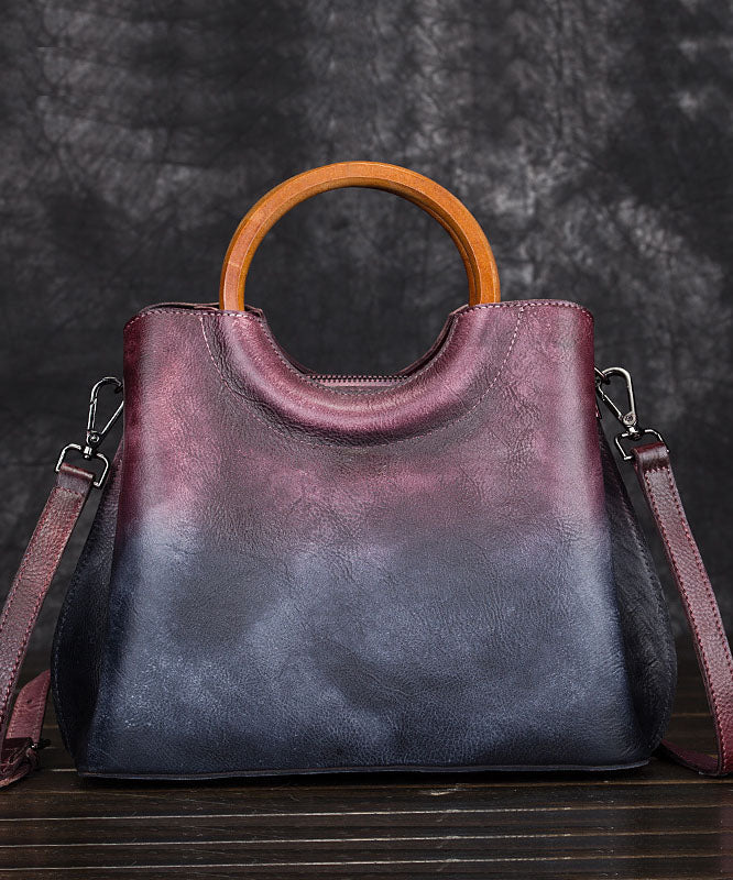 Beautiful Purple Gradient Color Calf Leather Tote Handbag