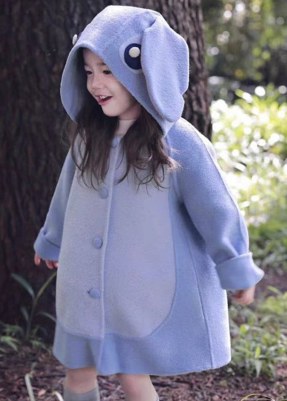 Beautiful Purple Hooded Pockets Patchwork Woolen Girls Coat Spring