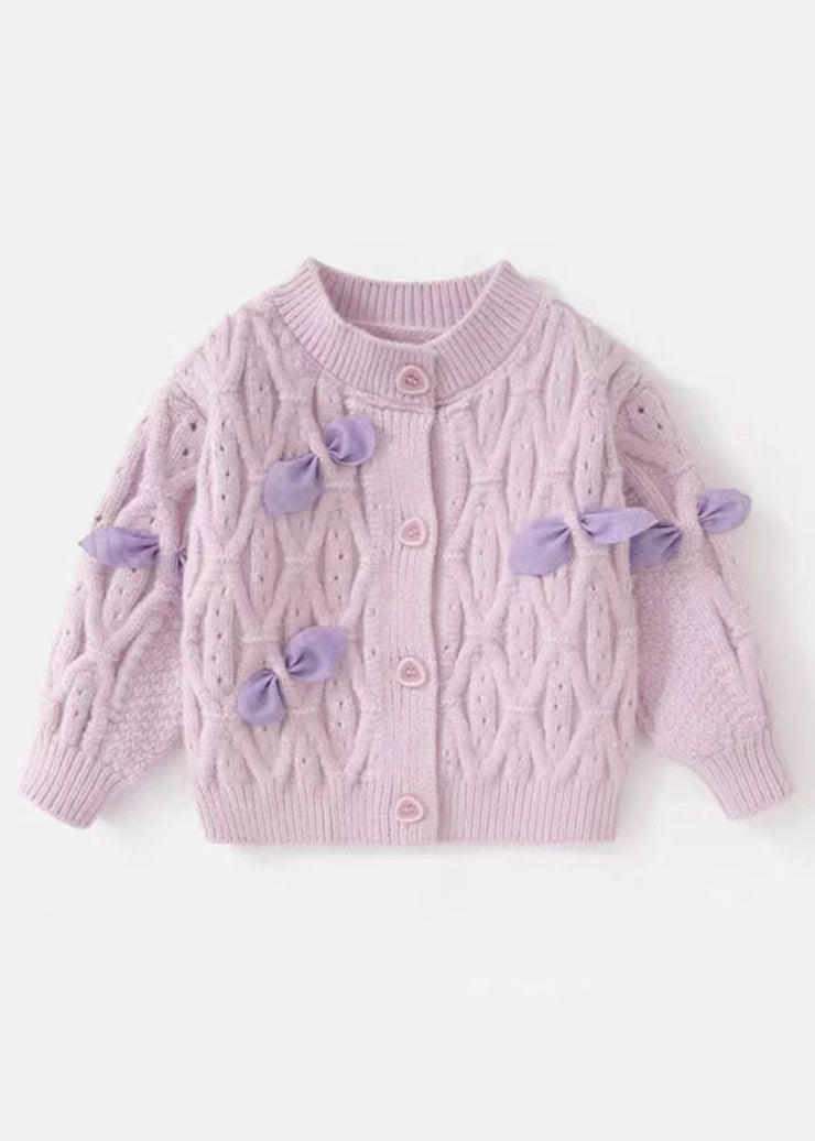 Beautiful Purple O-Neck Button Cotton Knit Girls Cardigans Winter