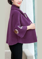 Beautiful Purple Square Collar Floral Mink Hair Knitted Coats Winter