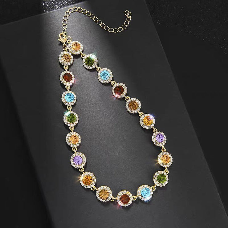 Beautiful Rainbow Alloy Zircon Tassel Collar Necklace