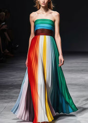 Beautiful Rainbow Backless Wrinkled Chiffon Strapless Dresses Summer