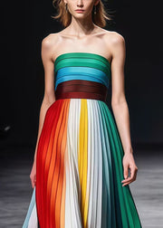 Beautiful Rainbow Backless Wrinkled Chiffon Strapless Dresses Summer