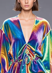 Beautiful Rainbow Cinched Silk Velour Shirt Fall