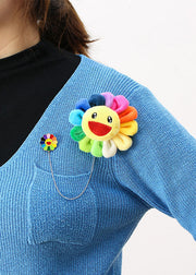 Beautiful Rainbow Fuzzy Fur Fluffy Sunflowers Brooches