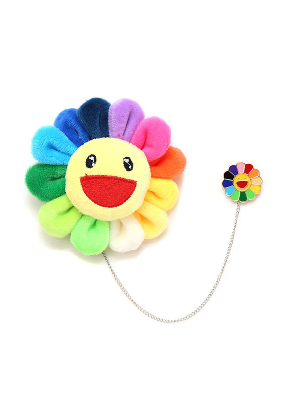 Beautiful Rainbow Fuzzy Fur Fluffy Sunflowers Brooches