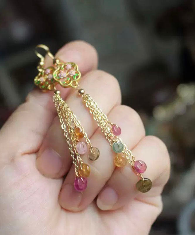 Beautiful Rainbow Gem Stone Tassel Drop Earrings