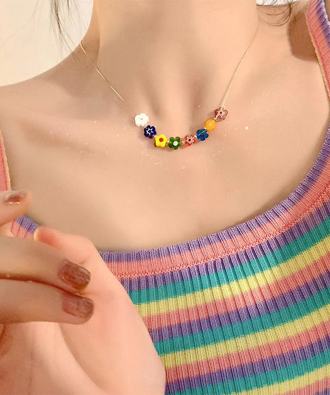 Beautiful Rainbow Overgild Floral Coloured Glaze Beading Necklace