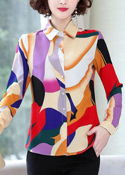 Beautiful Rainbow Peter Pan Collar Print Chiffon Shirt Spring