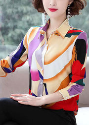 Beautiful Rainbow Peter Pan Collar Print Chiffon Shirt Spring