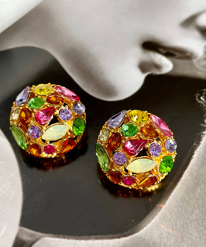 Beautiful Rainbow Sterling Silver Overgild Zircon Crystal Stud Earrings