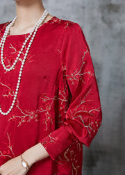 Beautiful Red Embroidered Silk Blouses Fall