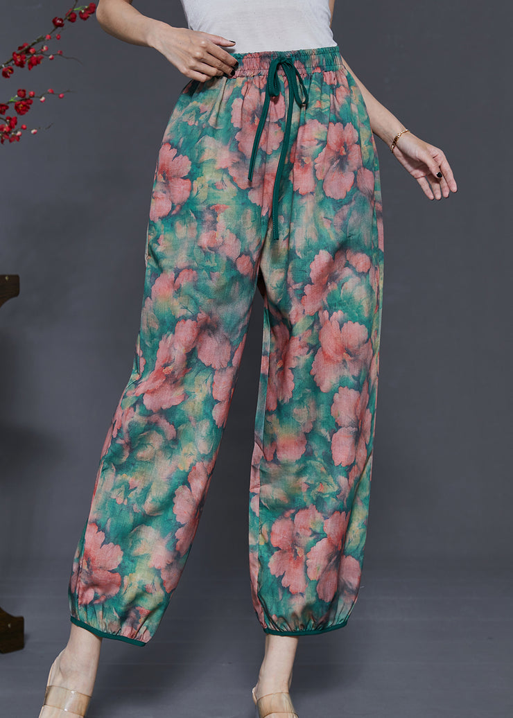 Beautiful Red Floral Tie Dye Linen Pants Summer