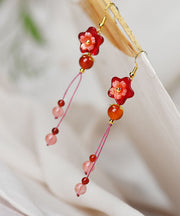 Beautiful Red Flower Crystal Wedding Drop Earrings