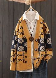 Beautiful Red Oversized Patchwork Letter Print Knit Cardigans Winter