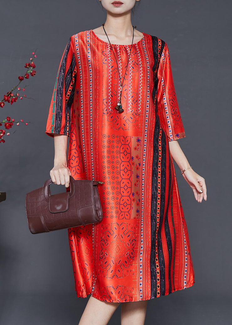 Beautiful Red Oversized Print Chiffon Long Dress Summer