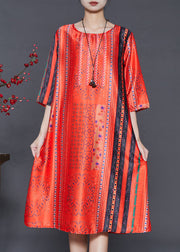 Beautiful Red Oversized Print Chiffon Long Dress Summer