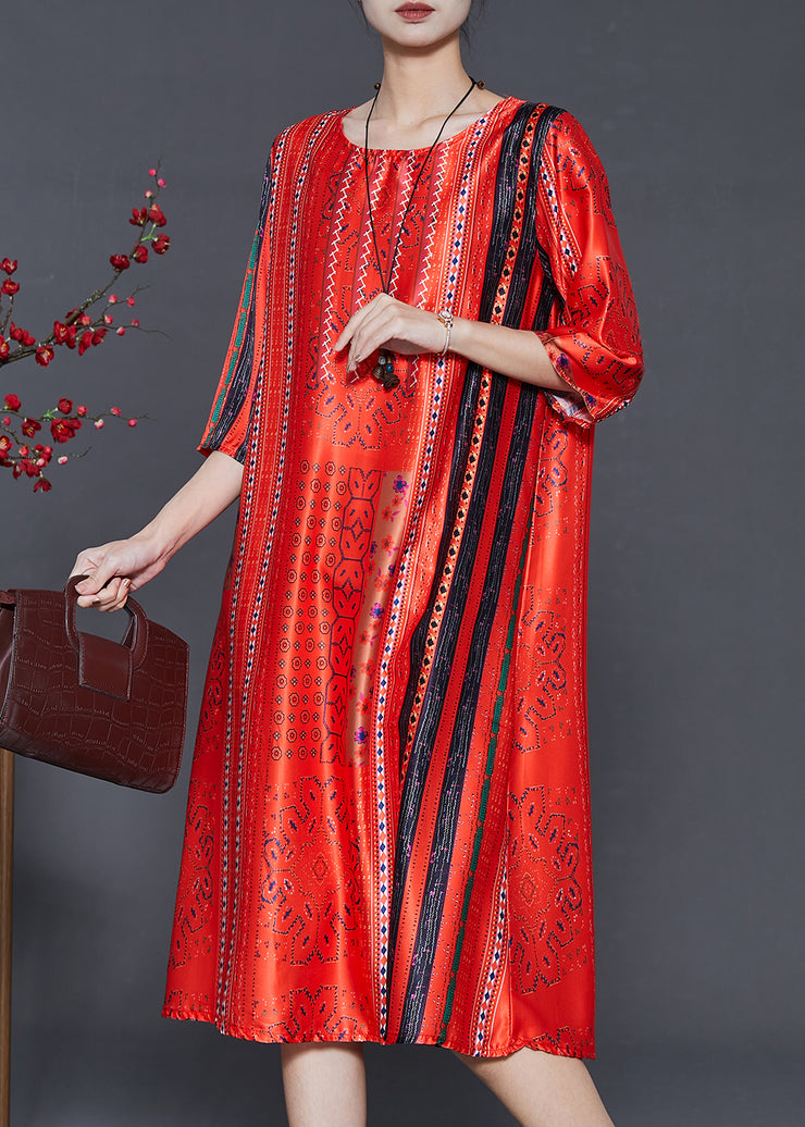 Beautiful Red Oversized Print Chiffon Long Dress Summer