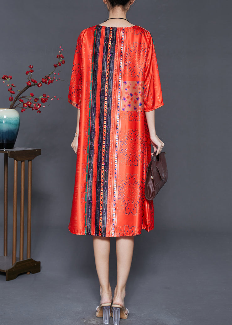 Beautiful Red Oversized Print Chiffon Long Dress Summer