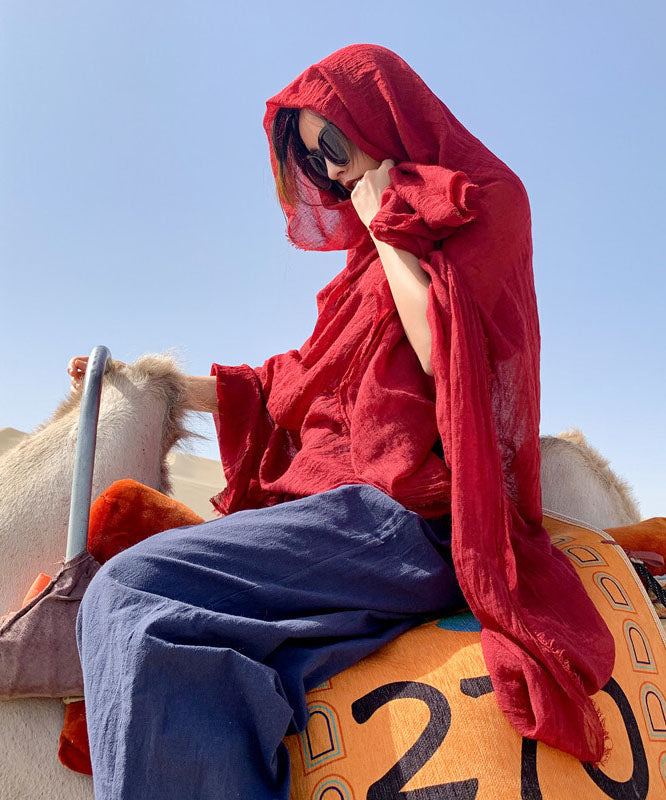 Beautiful Red Oversized Solid Linen Beach Scarf