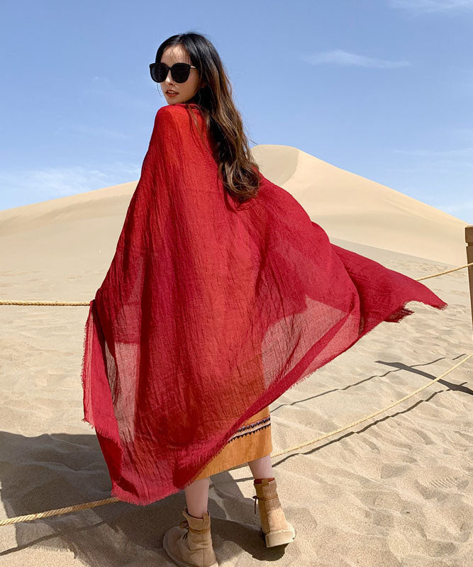 Beautiful Red Oversized Solid Linen Beach Scarf