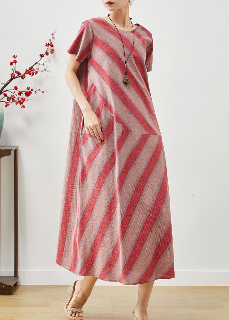 Beautiful Red Oversized Striped Cotton Robe Dresses Summer