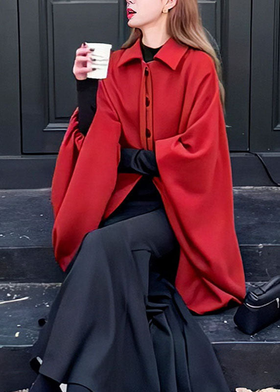 Beautiful Red Peter Pan Collar Asymmetrical Woolen Cape Bracelet Sleeve