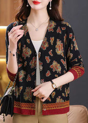 Beautiful Red V Neck Button Print Wool Knit Cardigan Spring