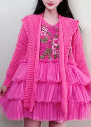 Beautiful Rose Embroidered Knit Tulle Patchwork And Cape Two Piece Set Fall