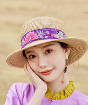 Beautiful Rose Embroideried Straw Woven Beach Floppy Sun Hat