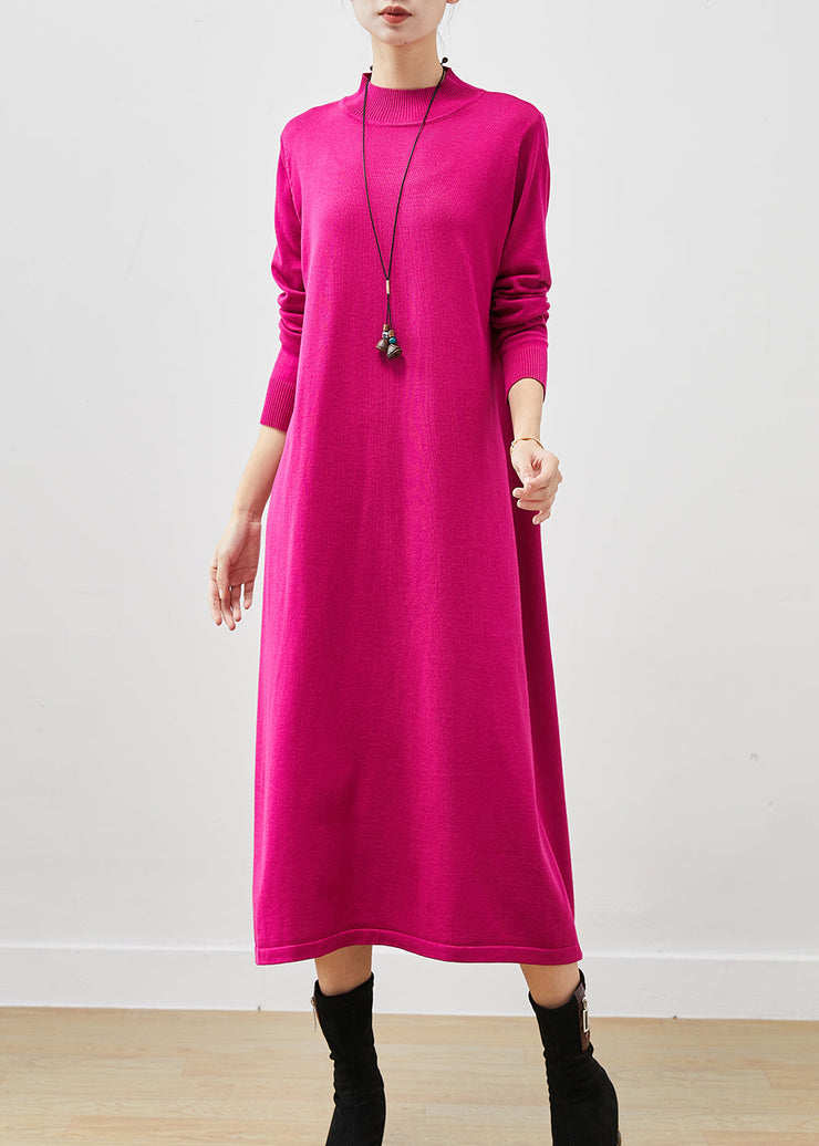 Beautiful Rose Stand Collar Silm Fit Long Knit Dress Spring