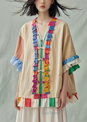 Beautiful Ruffled Patchwork Cotton Loose Coat Summer