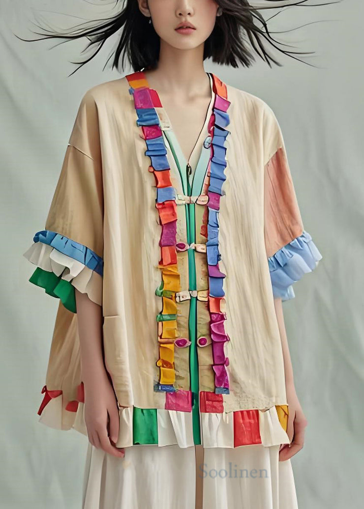 Beautiful Ruffled Patchwork Cotton Loose Coat Summer