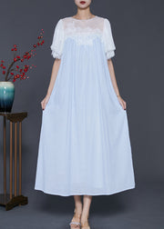 Beautiful Sky Blue Embroidered Patchwork Chiffon Vacation Dresses Summer