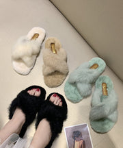 Beautiful Splicing Slippers Shoes Light Green Fuzzy Fur