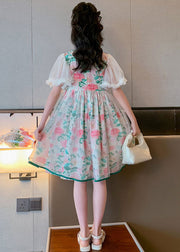 Beautiful Stand Collar Tulle Patchwork Button Girls Mid Dress Summer