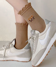 Beautiful The Sunflowers Embroideried Cotton Mid Calf Socks