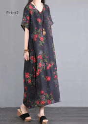 Beautiful V Neck Print Patchwork Cotton Long Dresses Summer