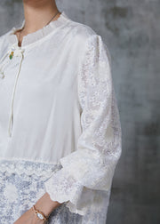 Beautiful White Chinese Button Patchwork Lace Shirts Summer