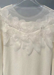 Beautiful White Hollow Out Patchwork Knit Tops Spring