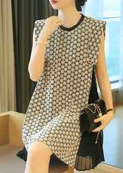 Beautiful White O-Neck Patchwork Print Wrinkled Mini Dress Sleeveless