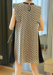 Beautiful White O-Neck Patchwork Print Wrinkled Mini Dress Sleeveless