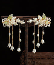 Beautiful White Pearl Resin Coloured Glaze Tassel Hairpin