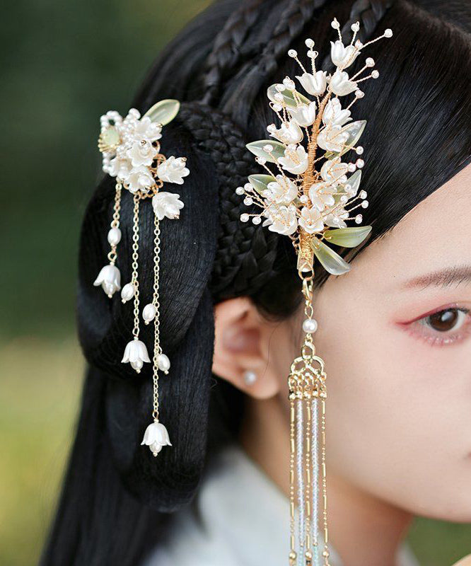 Beautiful White Pearl Resin Coloured Glaze Tassel Hairpin