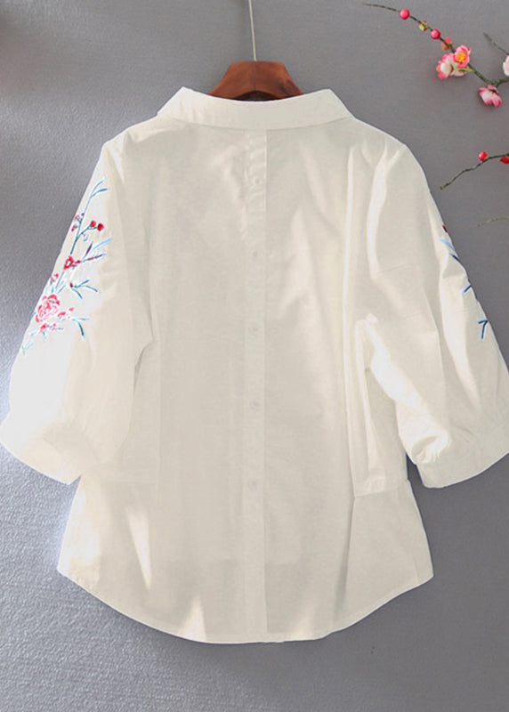 Beautiful White Peter Pan Collar Embroidered Top Summer